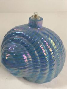 Light Blue With Purple Iridescent ART GLASS Shell Shaped Oil LAMP