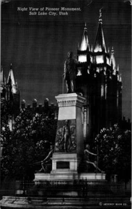 Pioneer Monument Night View Salt Lake City Picture Postcard RPPC 1940's - Picture 1 of 1
