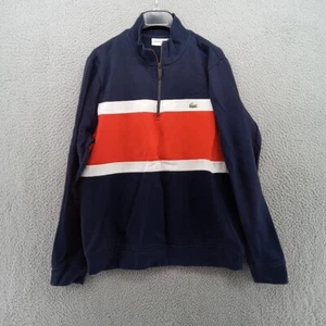 Lacoste Sweater Mens Large Blue Red White Color Block 1/2 Zip Pullover Mock Neck - Picture 1 of 9