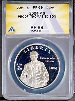 2004-P $1 Silver Thomas Edison PF69DCAM ANACS # 7603450 + Bonus - Image 1 of 2