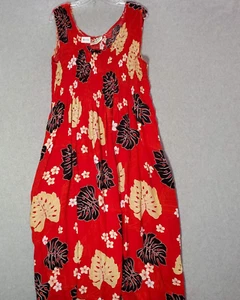 VINTAGE Hilo Hatties Women Dress Large Red Floral Maxi Tank Round Neck 90s - Picture 1 of 6