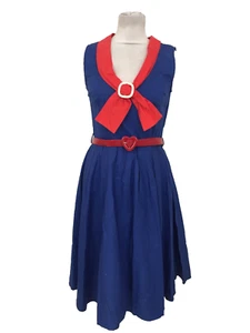 Lindy Bop Women's Pleated Dress Size 12 Blue Belted Buckle Flared Zip Used F1 - Picture 1 of 11