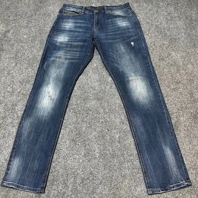 Pantalones de mezclilla para mujer Request 32x32 azul mezcla de algodón tiro bajo cinco bolsillos Foto 1 de 4