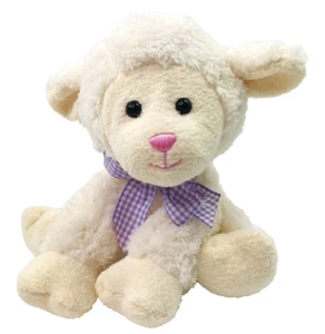 Melissa & Doug Ivory Sitting Fuzzy Lamb Sheep 8" Plush Purple Ribbon - Picture 1 of 5