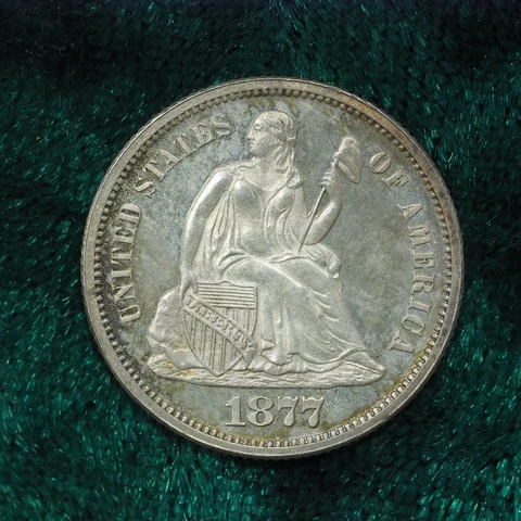 1877 Seated Liberty Dime BU Prooflike, Rare Collectible Coin, Silver Investment Cover