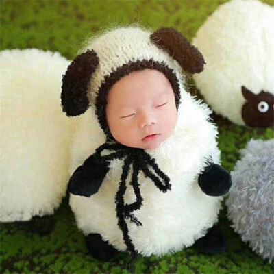 Newborn Sheep Lamb outfit Handmade  Sheep Lamb Cocoon and Hat Set Photo Props - image 1 of 4
