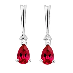 2 1/3 Ct Simulated Ruby Teardrop Earrings with CZ 14K White Gold Sterling Silver - Picture 1 of 11