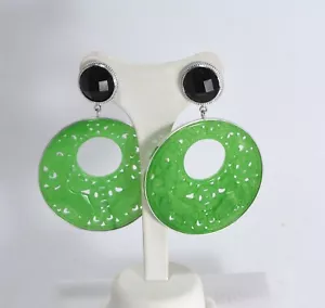ORECCHINI IN ARGENTO 925 CON ONICE FACCETTATO E GIADA VERDE PENDENTI AGHT 0150 - Foto 1 di 3