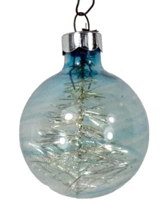 Franke Christmas Ornament Ball Transparent Blue Glass Tinsel WWII Era #984 - Picture 1 of 6