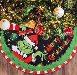 Christmas Tree Grinch Tree Skirt Decoration The Grinch Skirt 48" Green Design - Picture 1 of 6