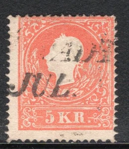 FRANCOBOLLO AUSTRIA 1858/9 Sc. # 9 TIPO I USATO ANNULLAMENTO LINEARE - Foto 1 di 2