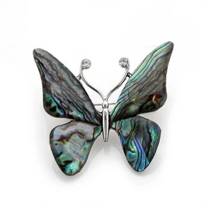 Mother of Pearl Butterfly Design Colorful Dark Green Shell Lady Brooch Pin Gift - Picture 1 of 4