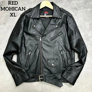 Red Mohican Men's Black Leather Double Rider Jacket XL with Zip Pockets - Picture 1 of 12