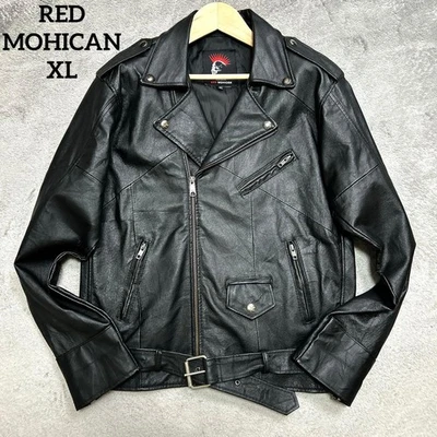 Red Mohican Men's Black Leather Double Rider Jacket XL with Zip Pockets - Image 1 of 4
