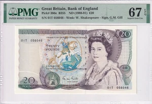 Billete GRAN BRETAÑA 20 libras 1988-91 PMG 67 EPQ - Prefijo 01T - Imagen 1 de 4