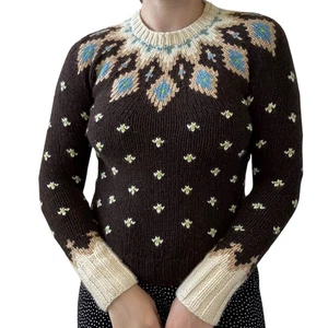 Vintage Y2K J Crew Hand Knit Soft Fair Isle Wool Angora Nordic Sweater Sz S - Picture 1 of 7