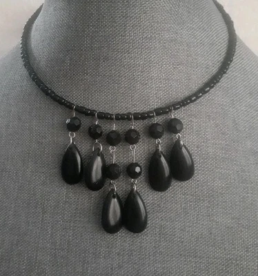 Collar Gargantilla Semilla Negra Con Cuentas Negro Cuelga/Gota Facetadas Lucita Cuentas Foto 1 de 4