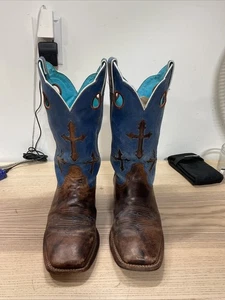 NICE!! Ariat Boots Mens Size 10 D Ranchero Cross Blue Brown Western Cowboy - Picture 1 of 20