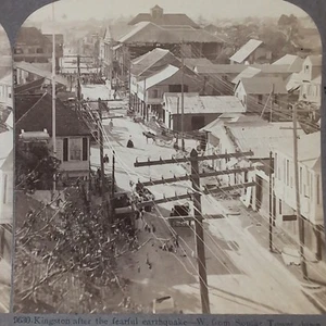 Kingston Earthquake Soutar Tower View 900s 1907 vista estéreo Jamaica Harbor Street - Imagen 1 de 3
