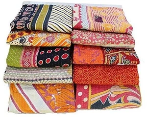 Indian 1 PCS Vintage Handmade Kantha Quilts Tribal Kantha Cotton Bed Cover - Picture 1 of 6