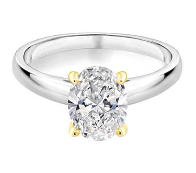 10k Two Tone Gold 2.00 Ct Oval Cut Lab Grown Diamond Solitaire Ring For Women's - Image 1 of 4