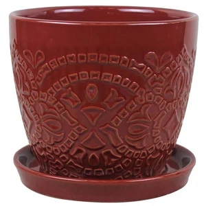 Trendspot Tabletop Planter 8" Ceramic Red Hand-Glazed Indoor Pot 7.8"L x 7.09"H - Picture 1 of 6