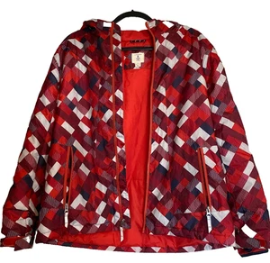 LANDS END Boys Youth Coat Jacket Hooded L 14 16 Grow A Longs Red Geometric Print - Picture 1 of 18