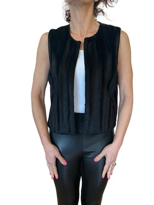 WOMEN'S ELIE TAHARI FAUX FUR SLEEVELESS VEST BLACK SMALL - Image 1 of 4