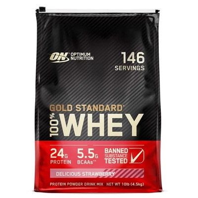OPTIMUM NUTRITION 100% Gold Standard Whey Protein Deliciosa Fresa Bolsa de 10 lb Foto 1 de 4