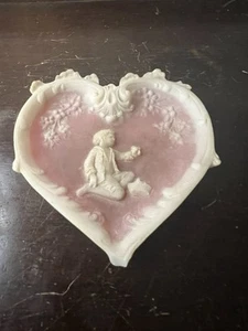 Victorian Boy Genuine Incolay Stone Pink Heart Dish Incolay Wall Hanging vtg - Picture 1 of 3