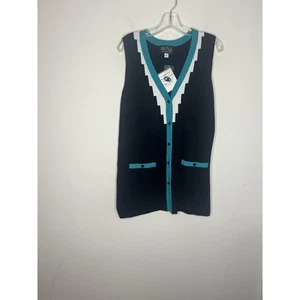 Bob Mackie Womens Cardigan Sweater Medium Sleeveless Wearable Art Preppy V Neck - Picture 1 of 11