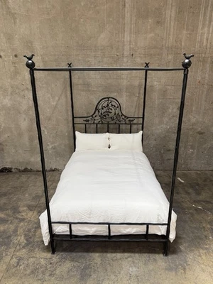 1990s Corsicana Iron Twiggy Canopy Bed – Queen Size with Bird Finials Stunning - Image 1 of 4