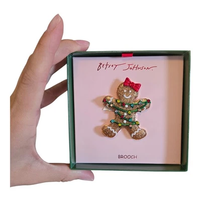 Broche prendedor Betsey Johnson Bling pan de jengibre niña declaración de vacaciones de Navidad Foto 1 de 4