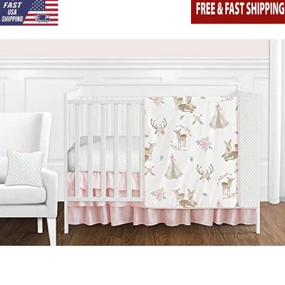 Juego de Ropa de Cama Boho Acuarela Ciervo Floral Bebé Cuna 11 Piezas Microfibra Nuevo Foto 1 de 4