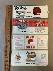 Group Of 4 Pre-1950s Evaporated Milk Labels Red Top Milk J. B. Malty INV-AQ1113 - Picture 1 of 24
