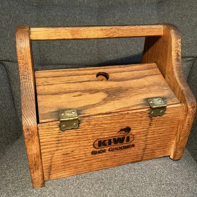 Kiwi Shoe Groomer Wood Box With Foot Rest Vintage - Image 1 of 4