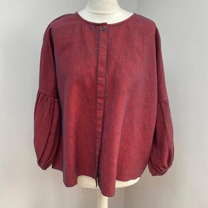 Gudrun Sjoden Jacket Large Ch 50" Burgundy Two Tone Linen Cotton Balloon Sleeve  - Picture 1 of 10