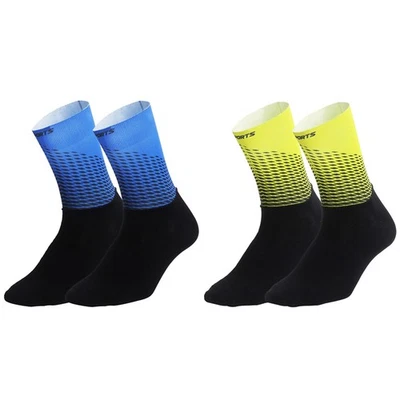 2 Paia Calze Ciclismo Equitazione Bici Bici Sport Calzini Caviglia XC MTB Blu Giallo - Immagine 1 di 4