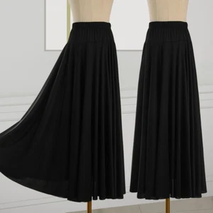 Lady Performance Elastic Waist Long Dance Skirt Dancewear Swing Ballroom Skirt - Picture 1 of 27
