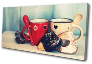 Love Cafe Cake Retro Vintage Food Kitchen SINGLE CANVAS WALL ART Picture Print - Picture 1 of 1