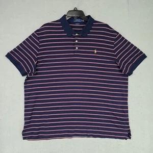 Polo Ralph Lauren Classic Fit Polo Mens XL Navy/Red Striped Big Pony Logo Preppy - Picture 1 of 8