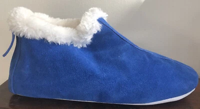 Zapatillas de gamuza de cuero azul rayo de luna talla 7W zapatos de casa línea de piel suela dura Foto 1 de 2