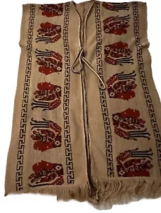Vintage 70er Poncho Boho Hippie ONE SIZE hellbraun und rot Herbst Retro Fransen Festival - Bild 1 von 2