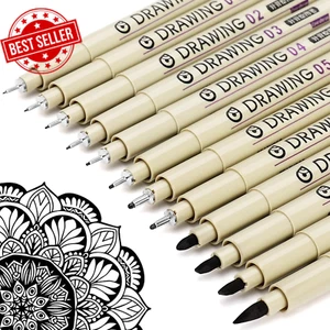Micro Fineliner Drawing Art Pens: 12 Black Fine Line Waterproof Ink Set Artist S - Picture 1 of 12