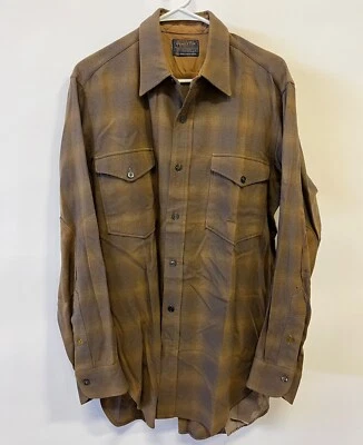 Vintage 1950’s Pendleton 100% Virgin Wool Brown Shadow Plaid Western Shirt L - Image 1 of 4