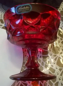 COMPOTA/TAZÓN/PLATO DE VIDRIO ROJO RUBÍ NORITAKE TIENE PEGATINA DE COLECCIÓN ANTIGUA PERSECTIVA - Imagen 1 de 4
