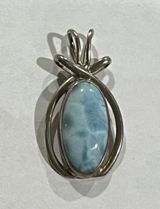 Sterling Silver 925 Oval Larimar Openwork Pendant - Picture 1 of 4