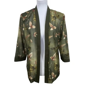 Sara Morgan Bluse vorne offen grün Blumenmuster halbtransparent Top mit Halskette L Large - Bild 1 von 7