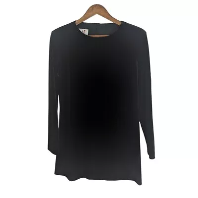 Caron Chicago Black Velvet Tunic Top Mod Minimalist Academia Style Sz 12 Vintage - Image 1 of 4