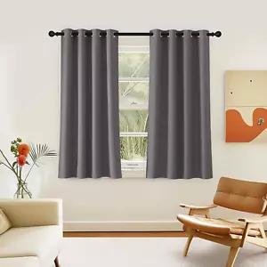 Grey Blackout Curtain 54 inches Long, Grommet Room Darkening Thermal Insulated S - Picture 1 of 7
